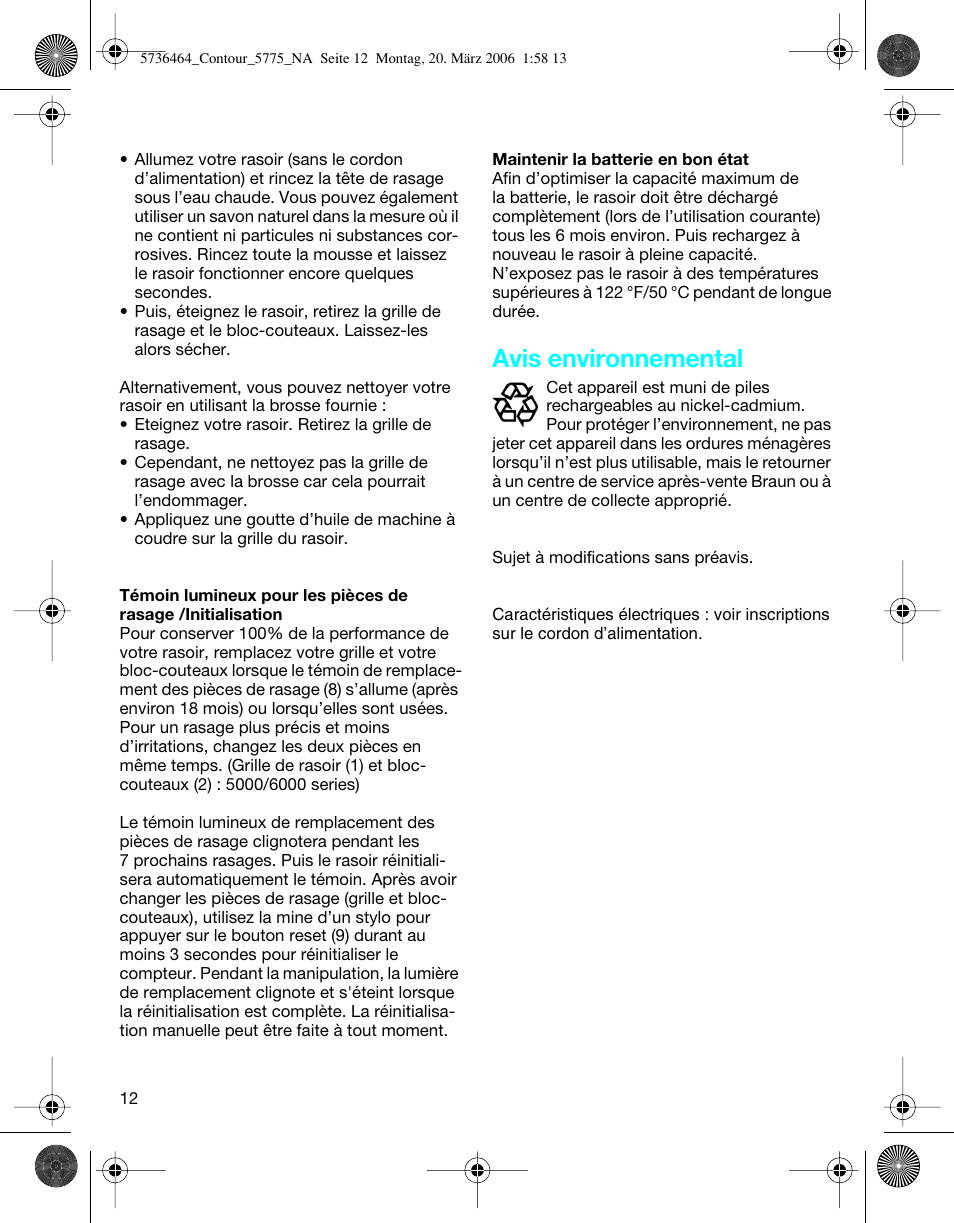 Avis environnemental | Braun 5775 User Manual | Page 12 / 18