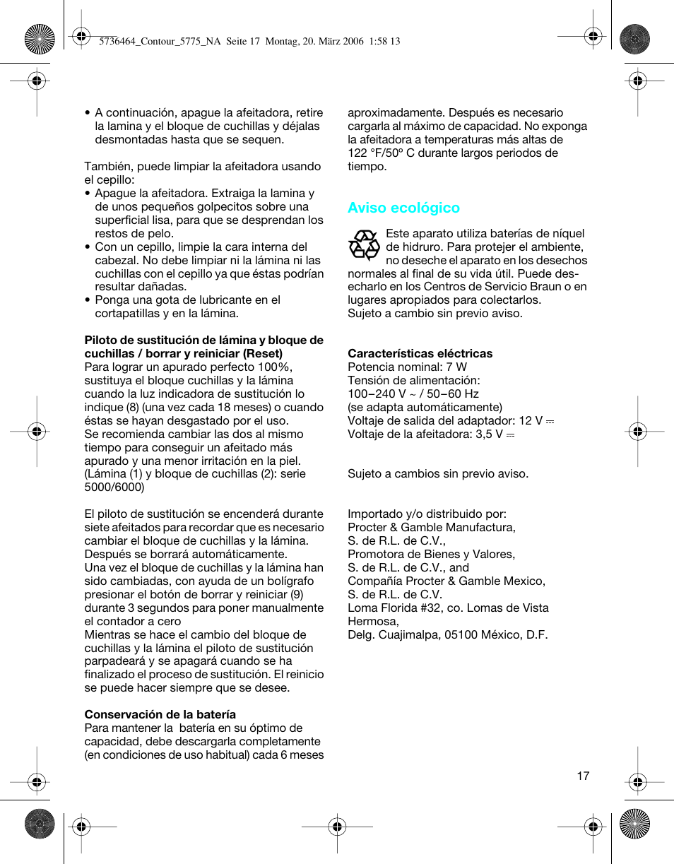 Aviso ecológico | Braun 5775 User Manual | Page 17 / 18