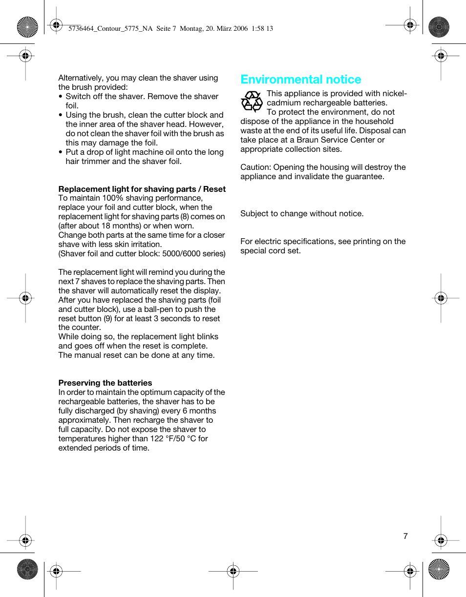 Environmental notice | Braun 5775 User Manual | Page 7 / 18