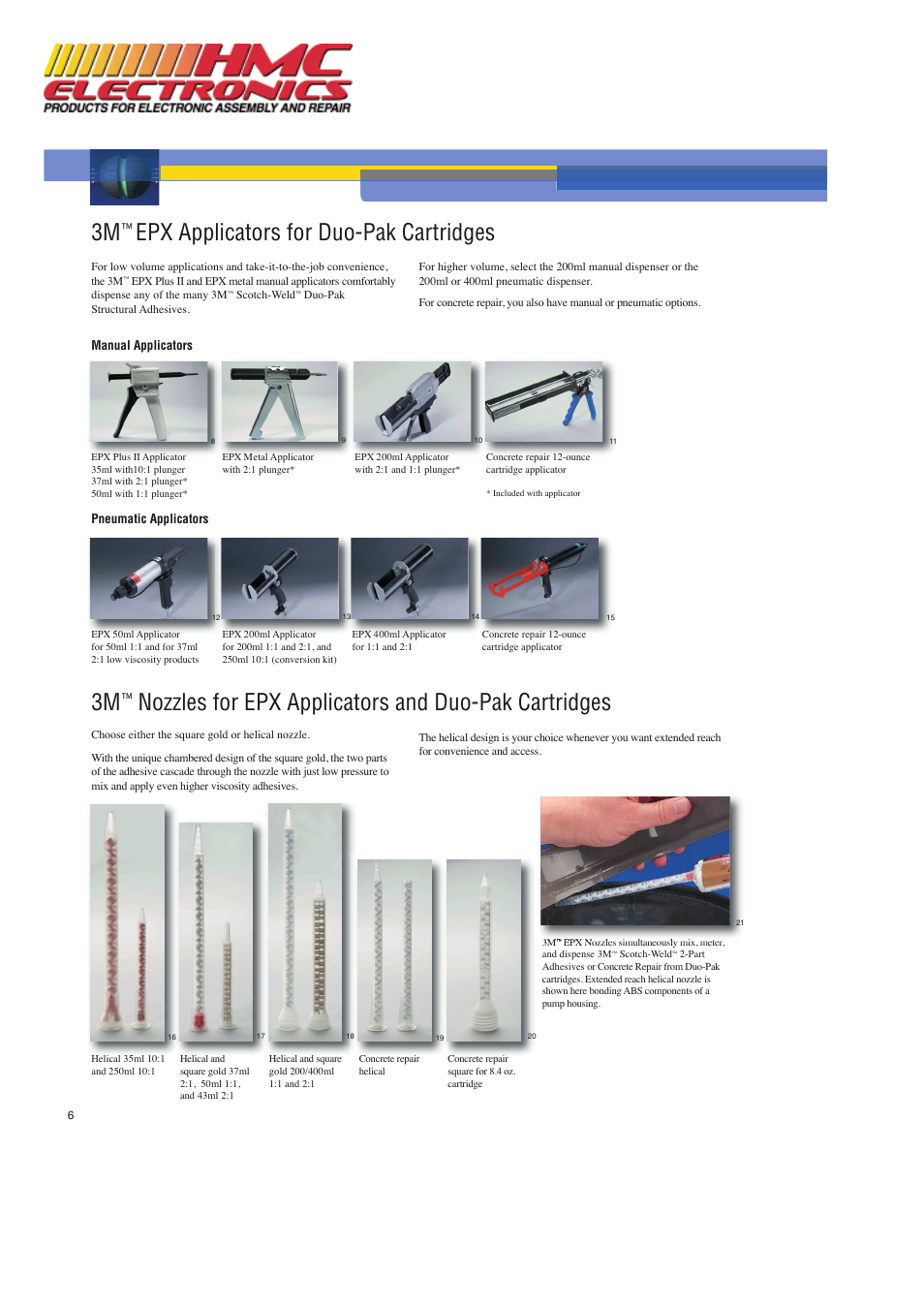 Epx applicators for duo-pak cartridges, Nozzles for epx applicators and duo-pak cartridges | HMC Electronics DP100 3M DP-100 Scotch-Weld Epoxy Adhesive User Manual | Page 6 / 10