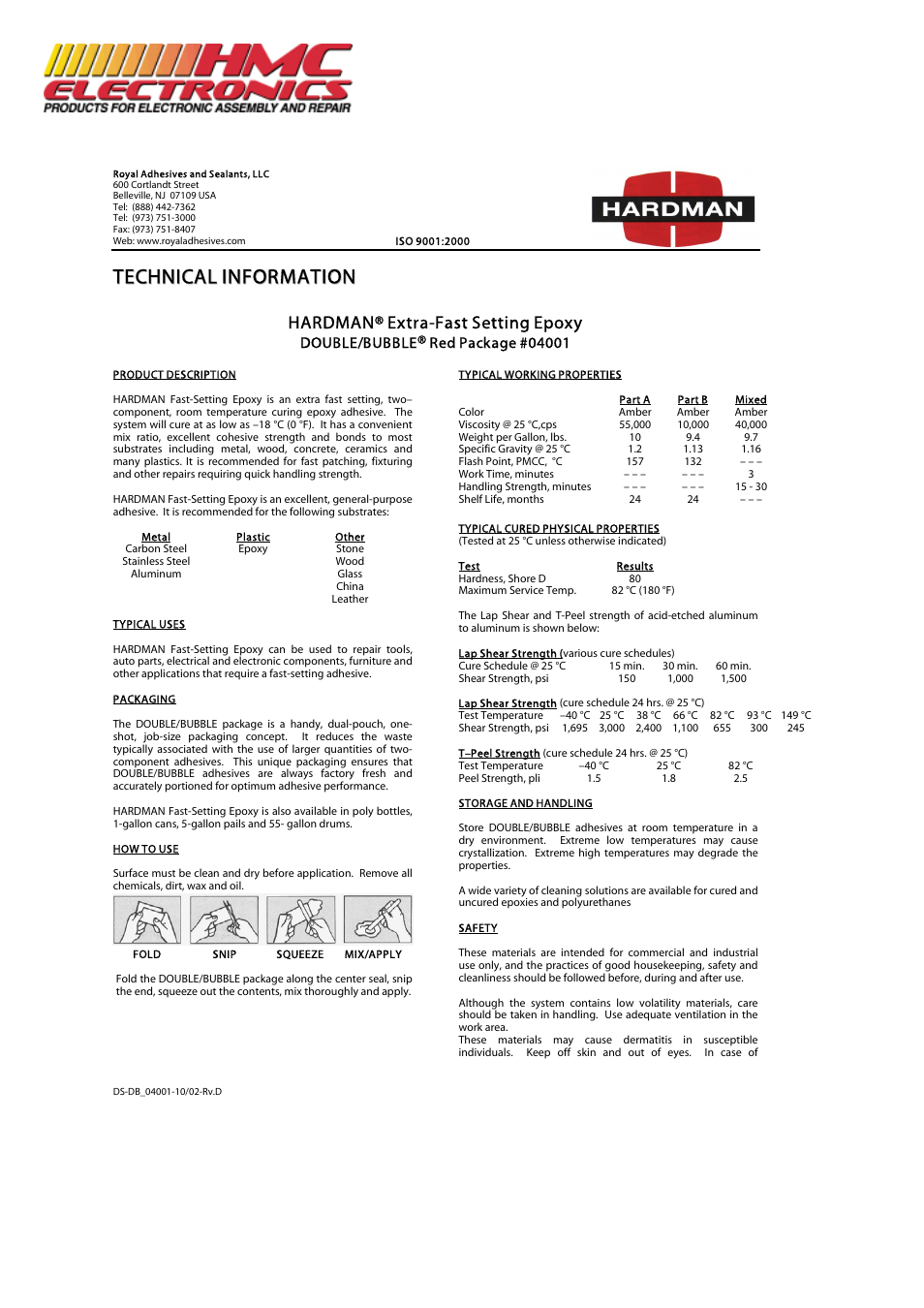 HMC Electronics 04001 Hardman Double Bubble Epoxy, Red/White Packet, Extra-Fast Setting Adhesive User Manual | 2 pages