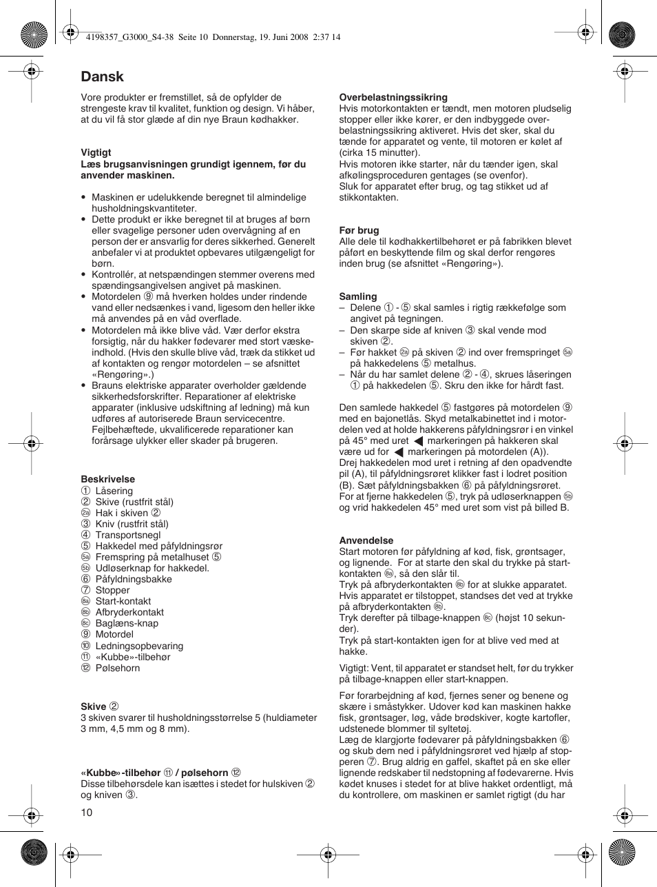 Dansk | Braun G 3000 User Manual | Page 10 / 34