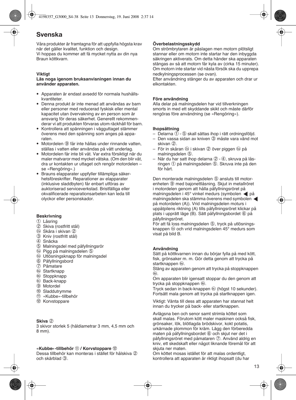 Svenska | Braun G 3000 User Manual | Page 13 / 34