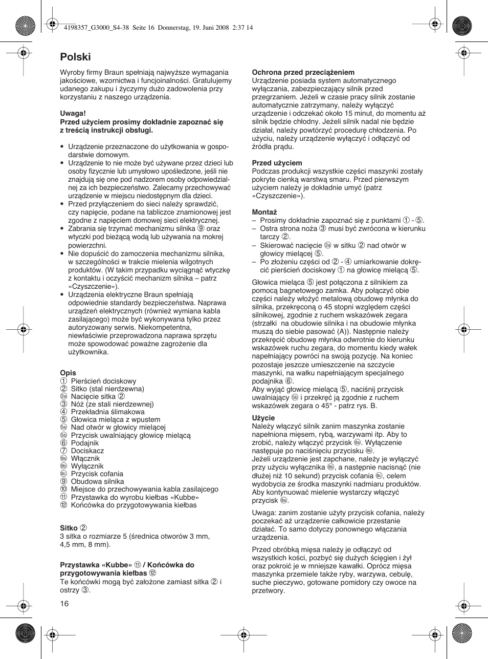 Polski | Braun G 3000 User Manual | Page 16 / 34