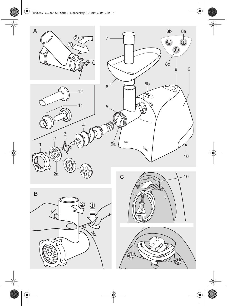 A b c | Braun G 3000 User Manual | Page 3 / 34
