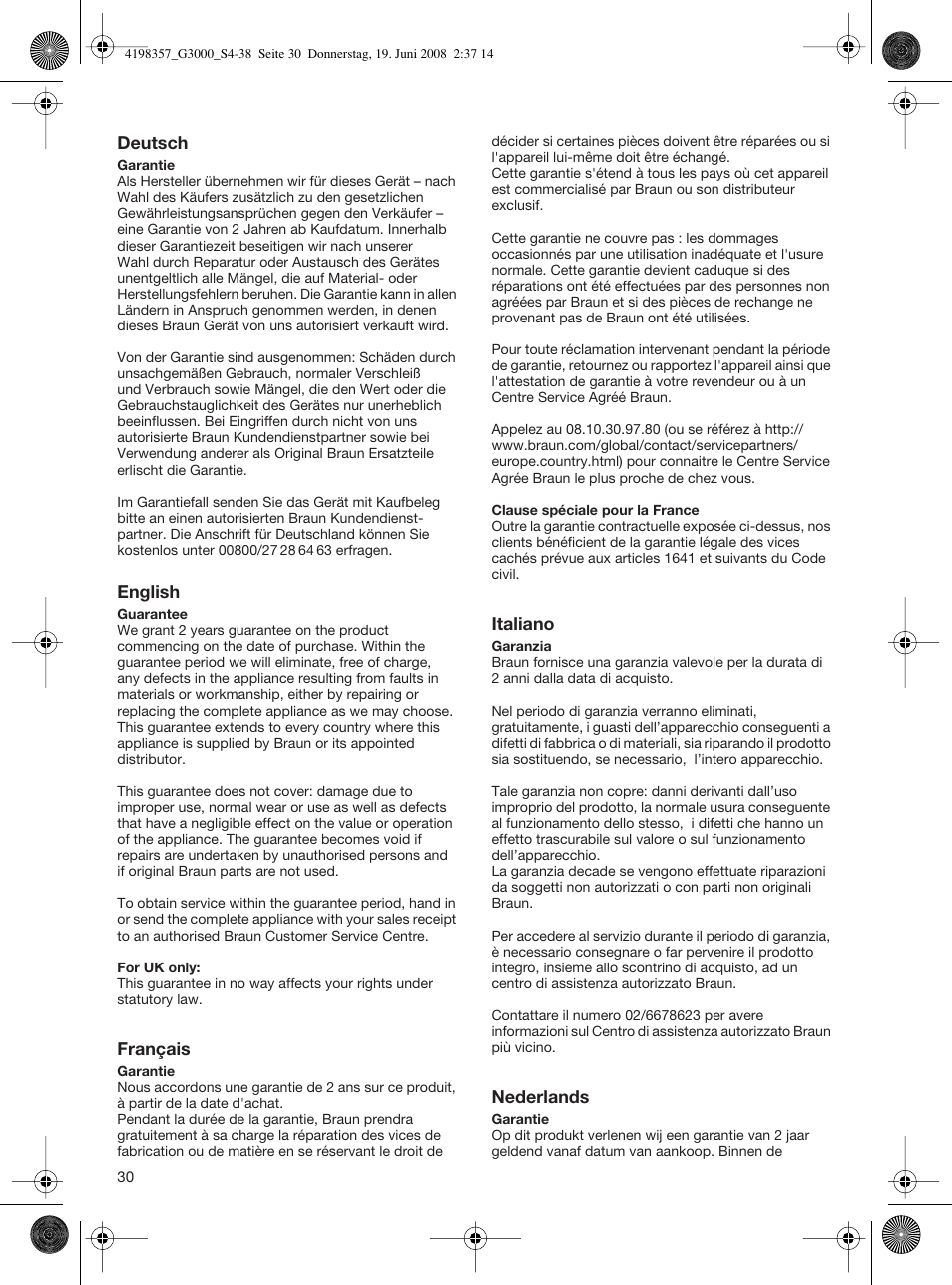 Braun G 3000 User Manual | Page 30 / 34