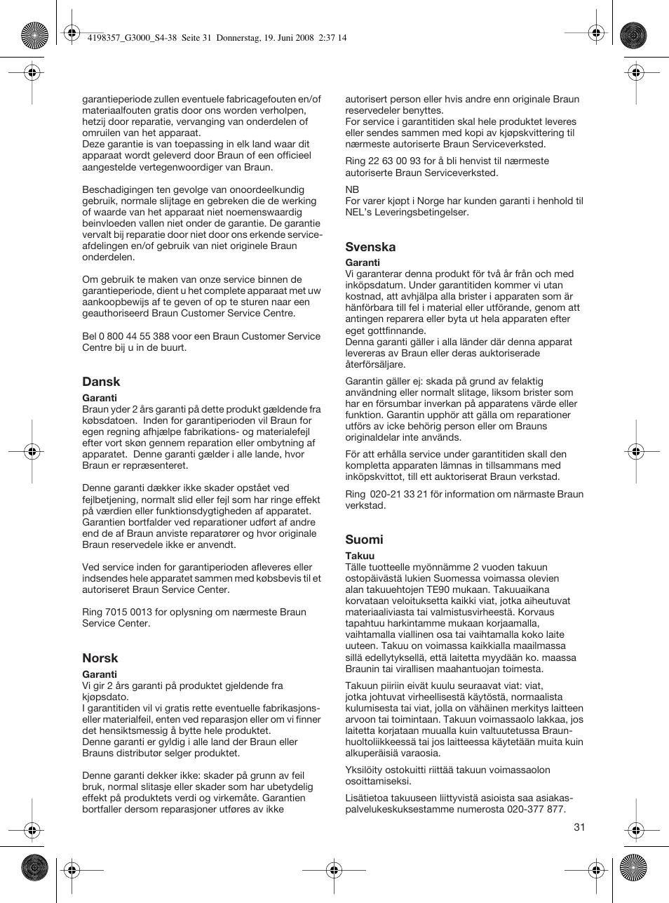 Braun G 3000 User Manual | Page 31 / 34
