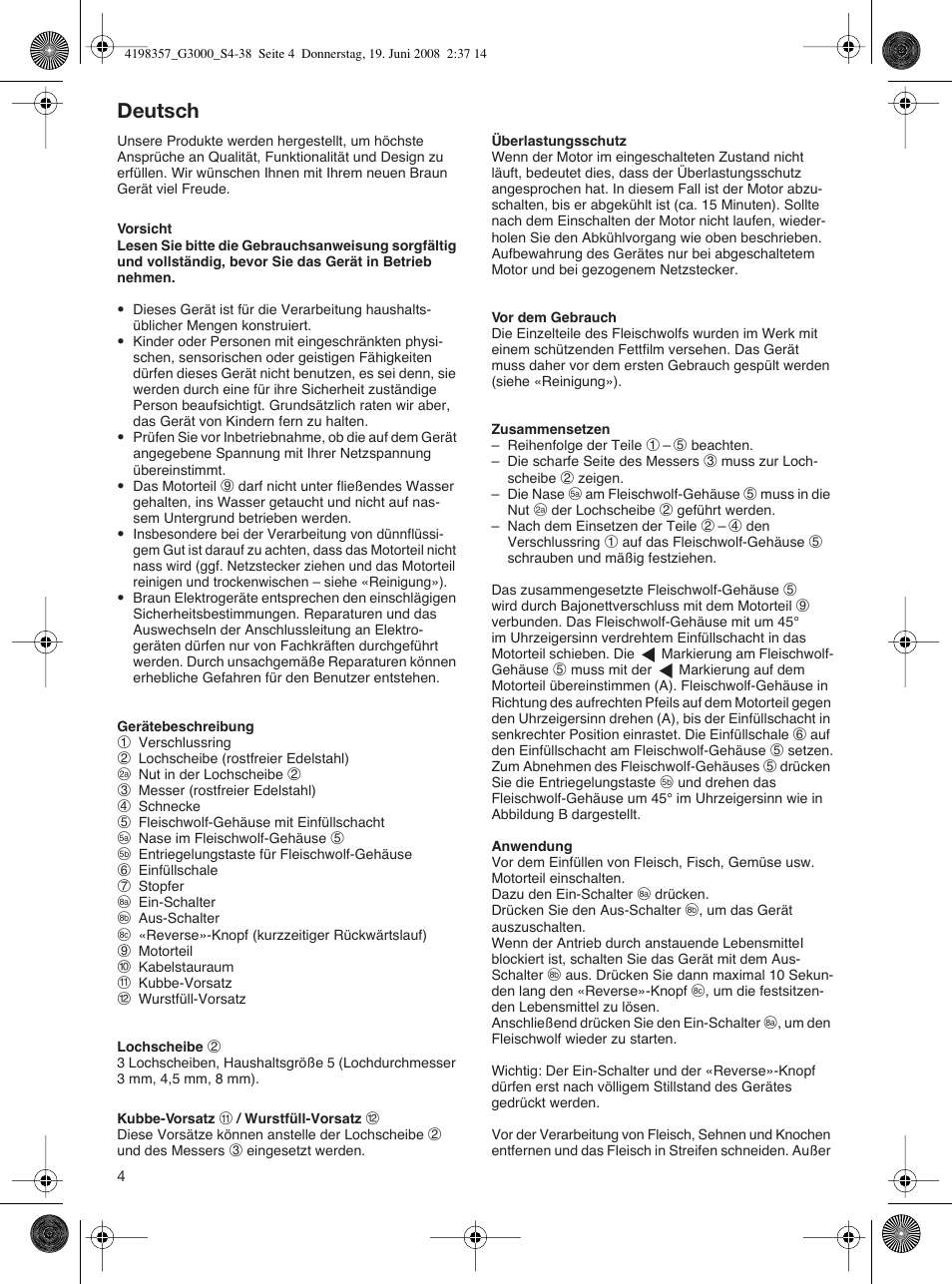 Deutsch | Braun G 3000 User Manual | Page 4 / 34