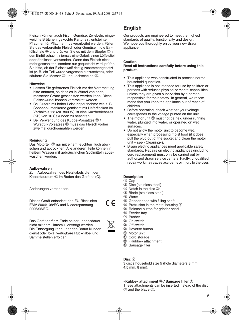 English | Braun G 3000 User Manual | Page 5 / 34