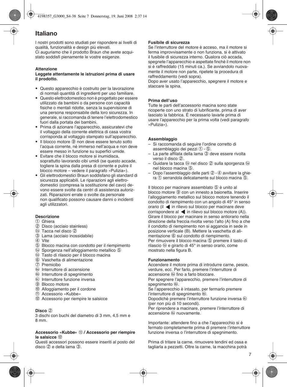 Italiano | Braun G 3000 User Manual | Page 7 / 34