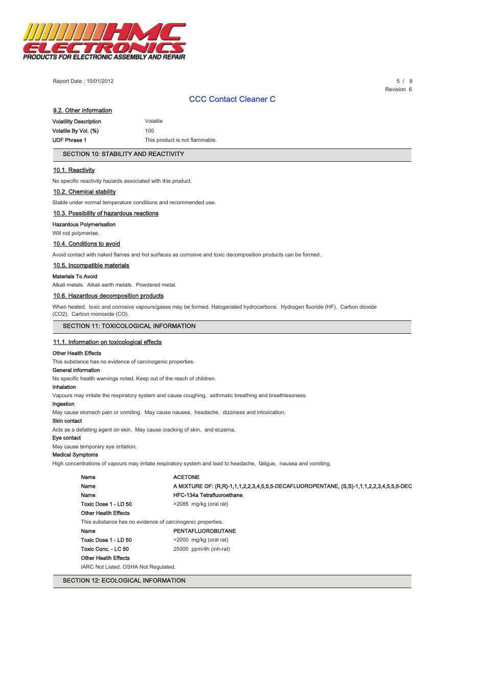 Ccc contact cleaner c | HMC Electronics MCC-CCC MicroCare Contact Cleaner C User Manual | Page 5 / 8