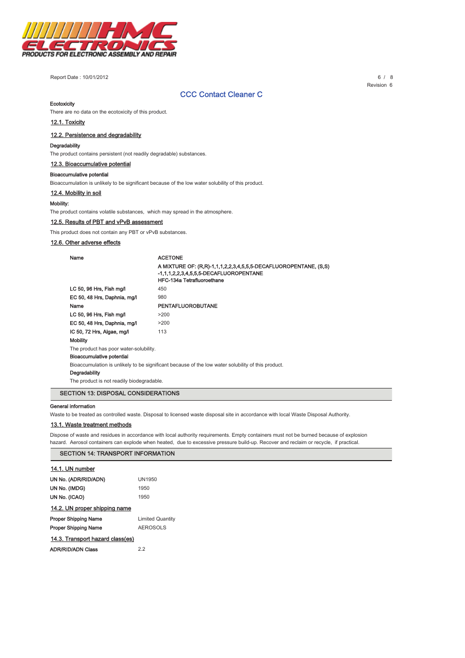 Ccc contact cleaner c | HMC Electronics MCC-CCC MicroCare Contact Cleaner C User Manual | Page 6 / 8