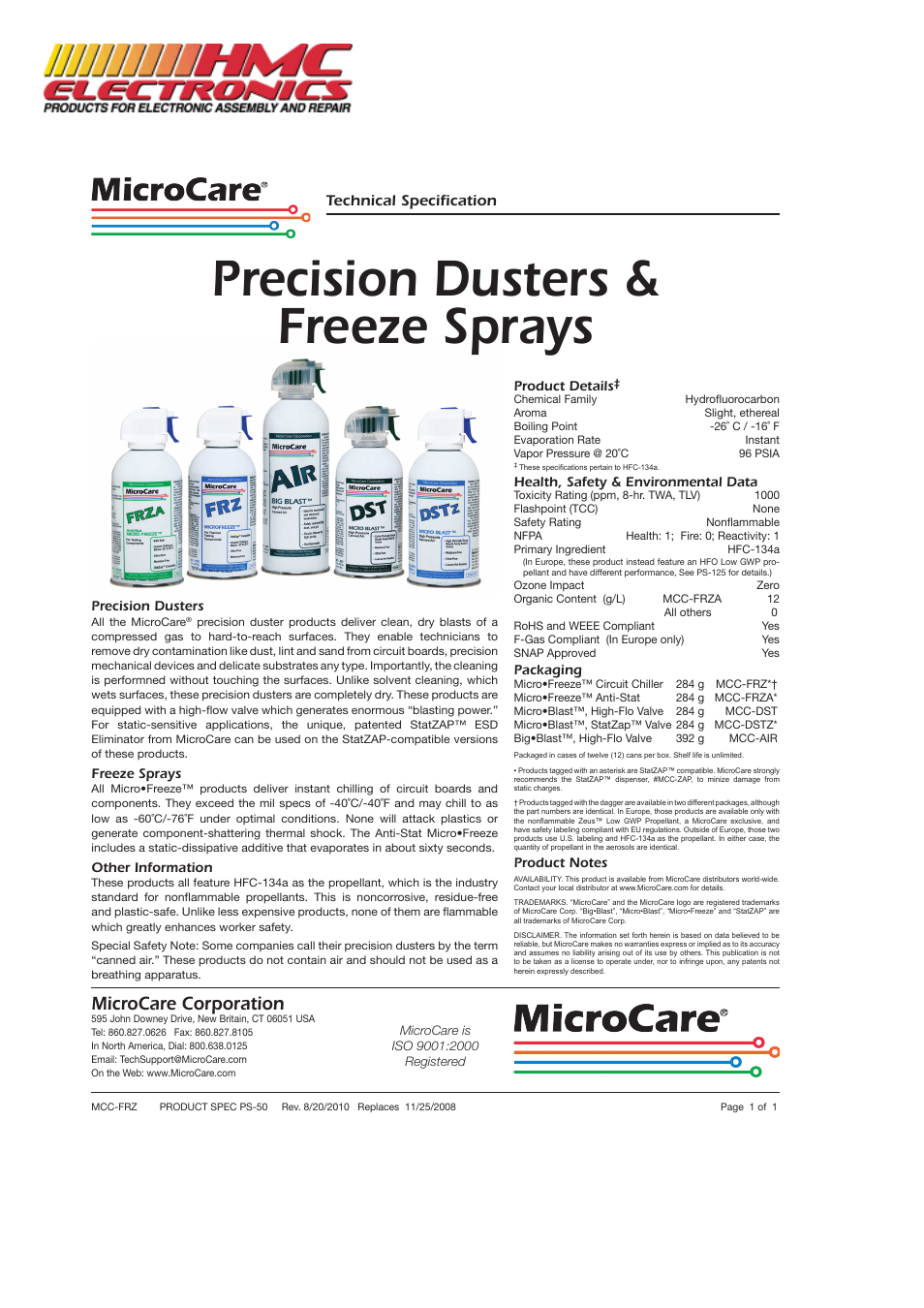 HMC Electronics MCC-DST14A Microcare Precision Duster, Big Blast Canned Air User Manual | 2 pages