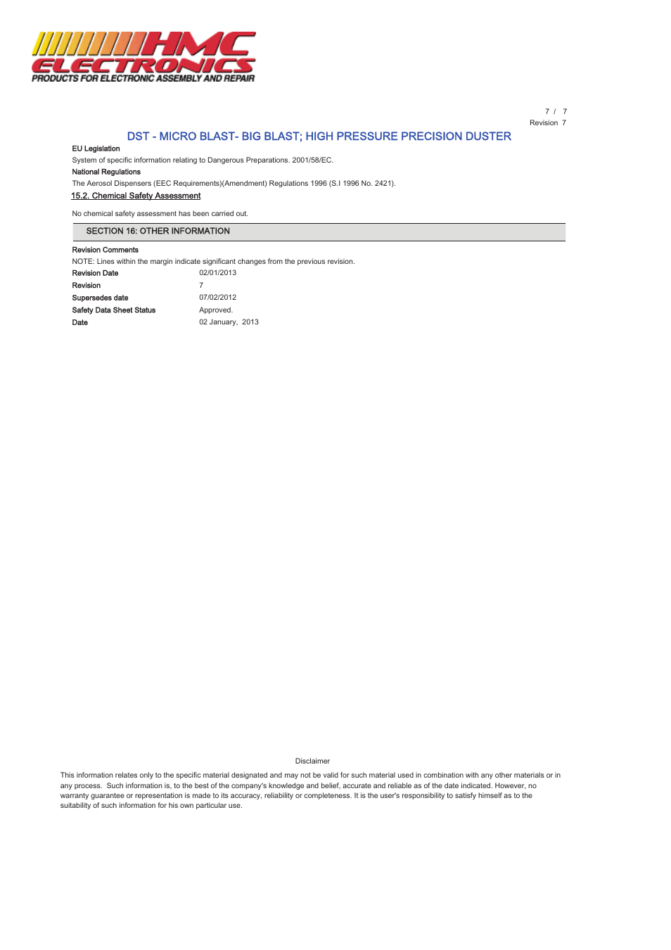 HMC Electronics MCC-DST MicroCare Dust Remover, MicroBlast User Manual | Page 7 / 7