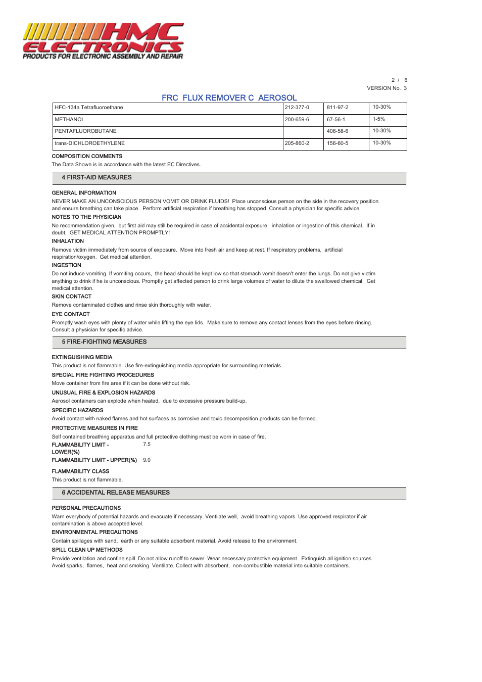 Frc flux remover c aerosol | HMC Electronics MCC-FRC MicroCare Flux Remover C User Manual | Page 2 / 6