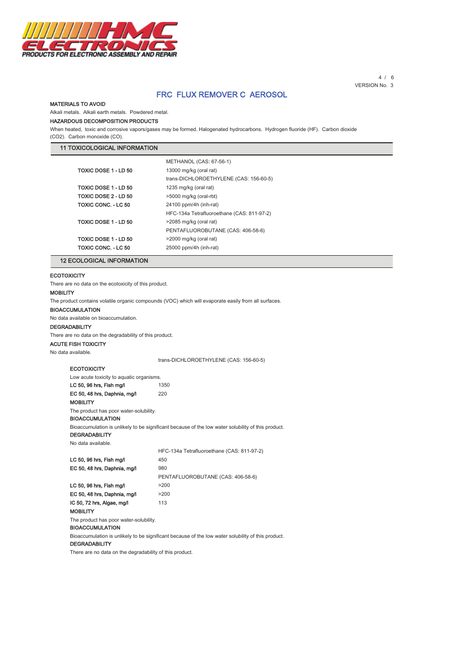 Frc flux remover c aerosol | HMC Electronics MCC-FRC MicroCare Flux Remover C User Manual | Page 4 / 6