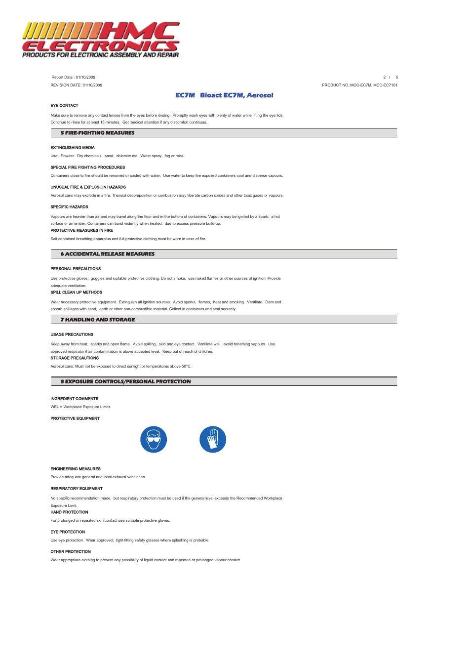 Ec7m bioact ec7m, aerosol | HMC Electronics MCC-EC7M MicroCare Slow Drying Flux Remover, Citrus Based User Manual | Page 2 / 5