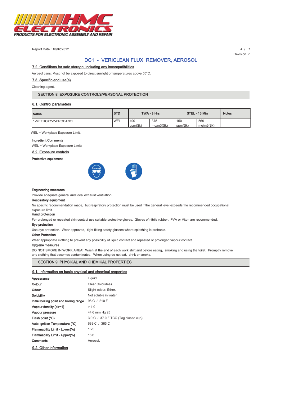 Dc1 - vericlean flux remover, aerosol | HMC Electronics MCC-DC1 MicroCare No Clean Flux Remover, VeriClean User Manual | Page 4 / 7