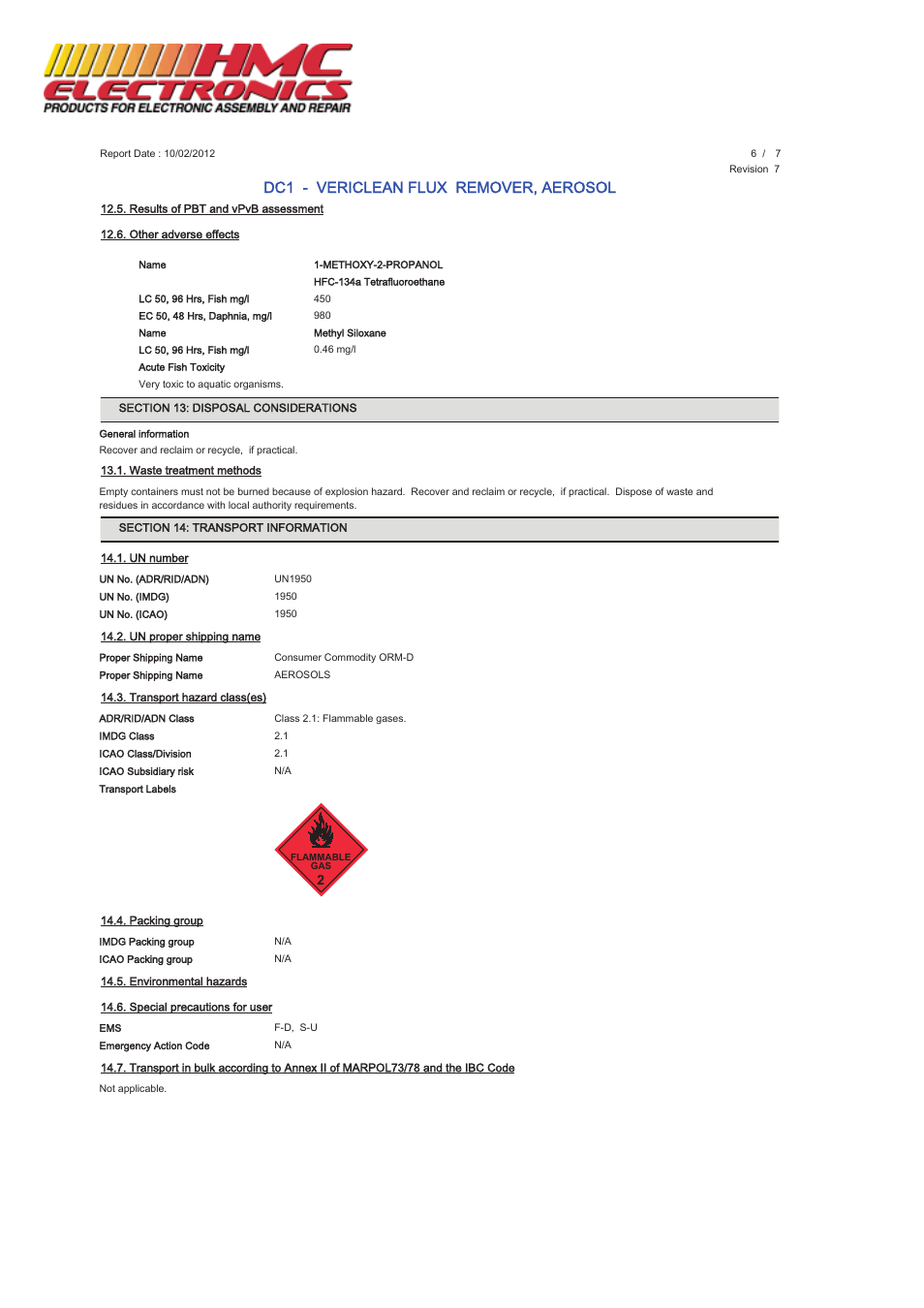 Dc1 - vericlean flux remover, aerosol | HMC Electronics MCC-DC1 MicroCare No Clean Flux Remover, VeriClean User Manual | Page 6 / 7