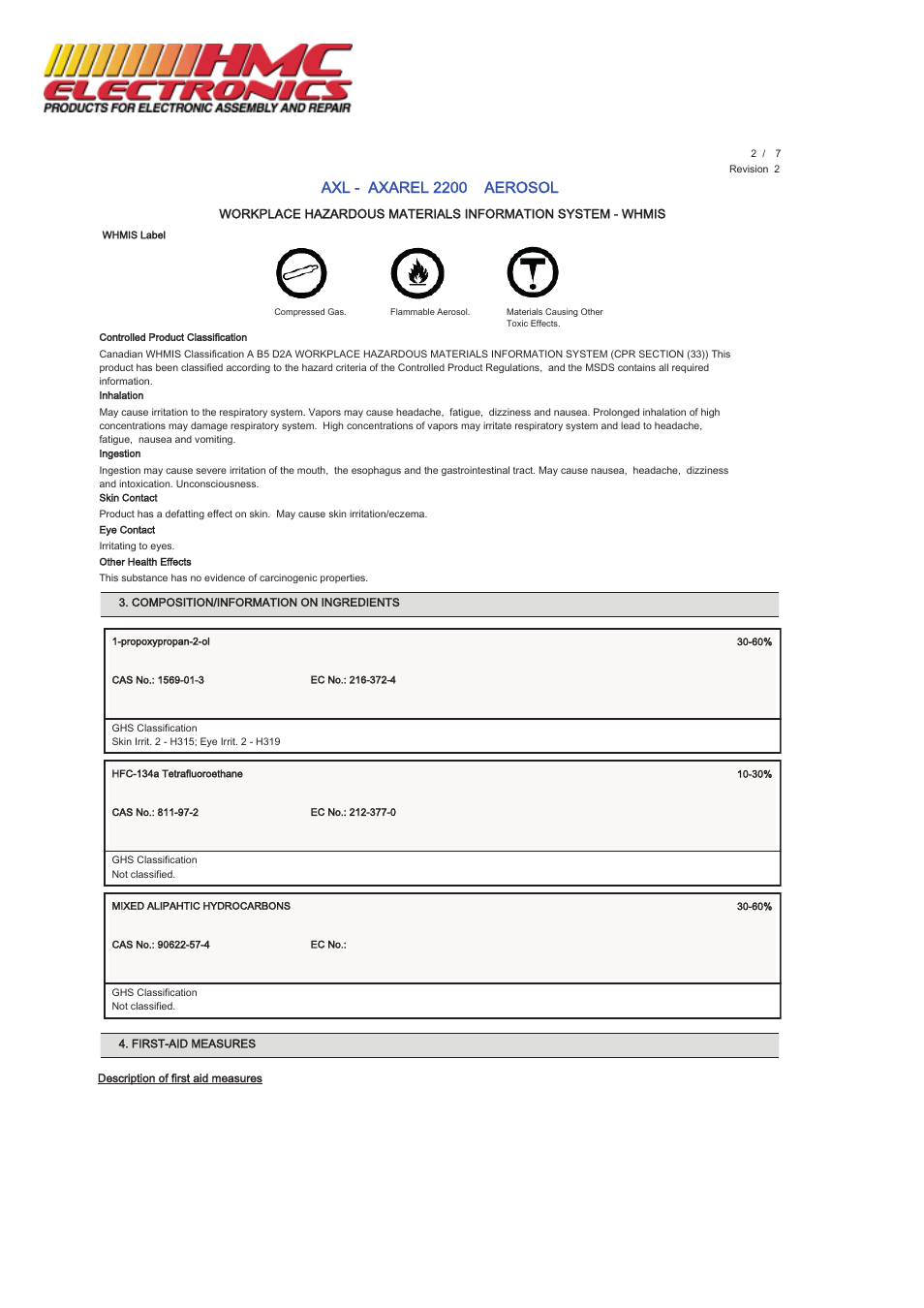 Axl - axarel 2200 aerosol | HMC Electronics MCC-AXL MicroCare General Purpose Degreaser, Axarel User Manual | Page 2 / 7