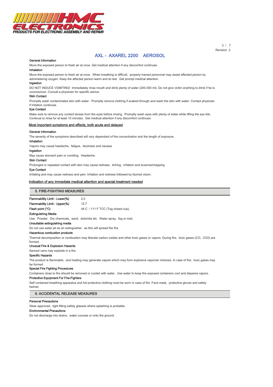 Axl - axarel 2200 aerosol | HMC Electronics MCC-AXL MicroCare General Purpose Degreaser, Axarel User Manual | Page 3 / 7