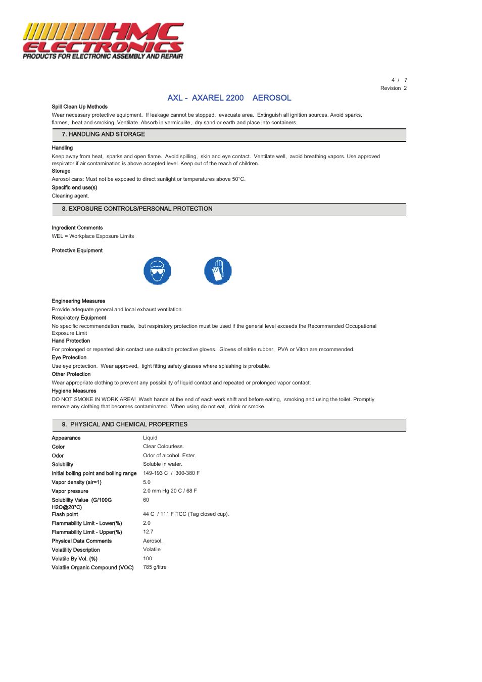 Axl - axarel 2200 aerosol | HMC Electronics MCC-AXL MicroCare General Purpose Degreaser, Axarel User Manual | Page 4 / 7