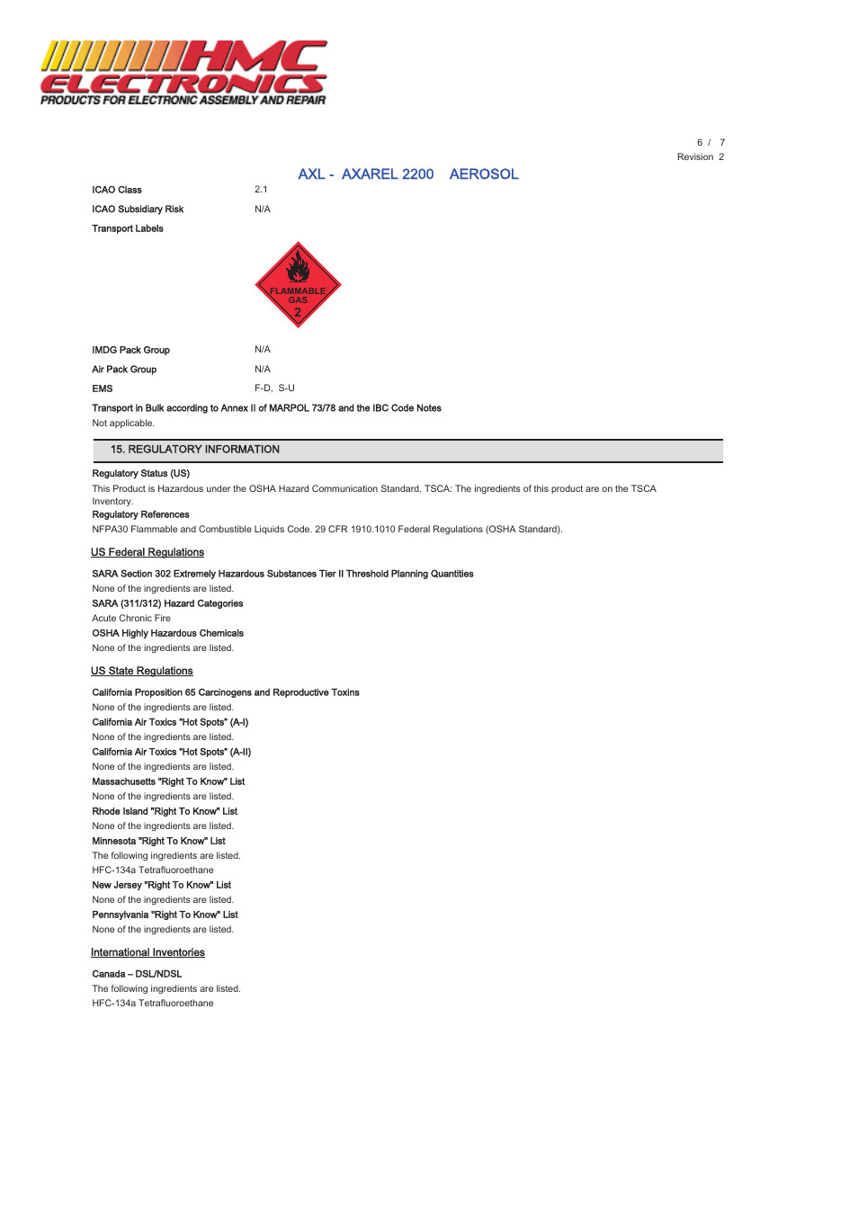 Axl - axarel 2200 aerosol | HMC Electronics MCC-AXL MicroCare General Purpose Degreaser, Axarel User Manual | Page 6 / 7