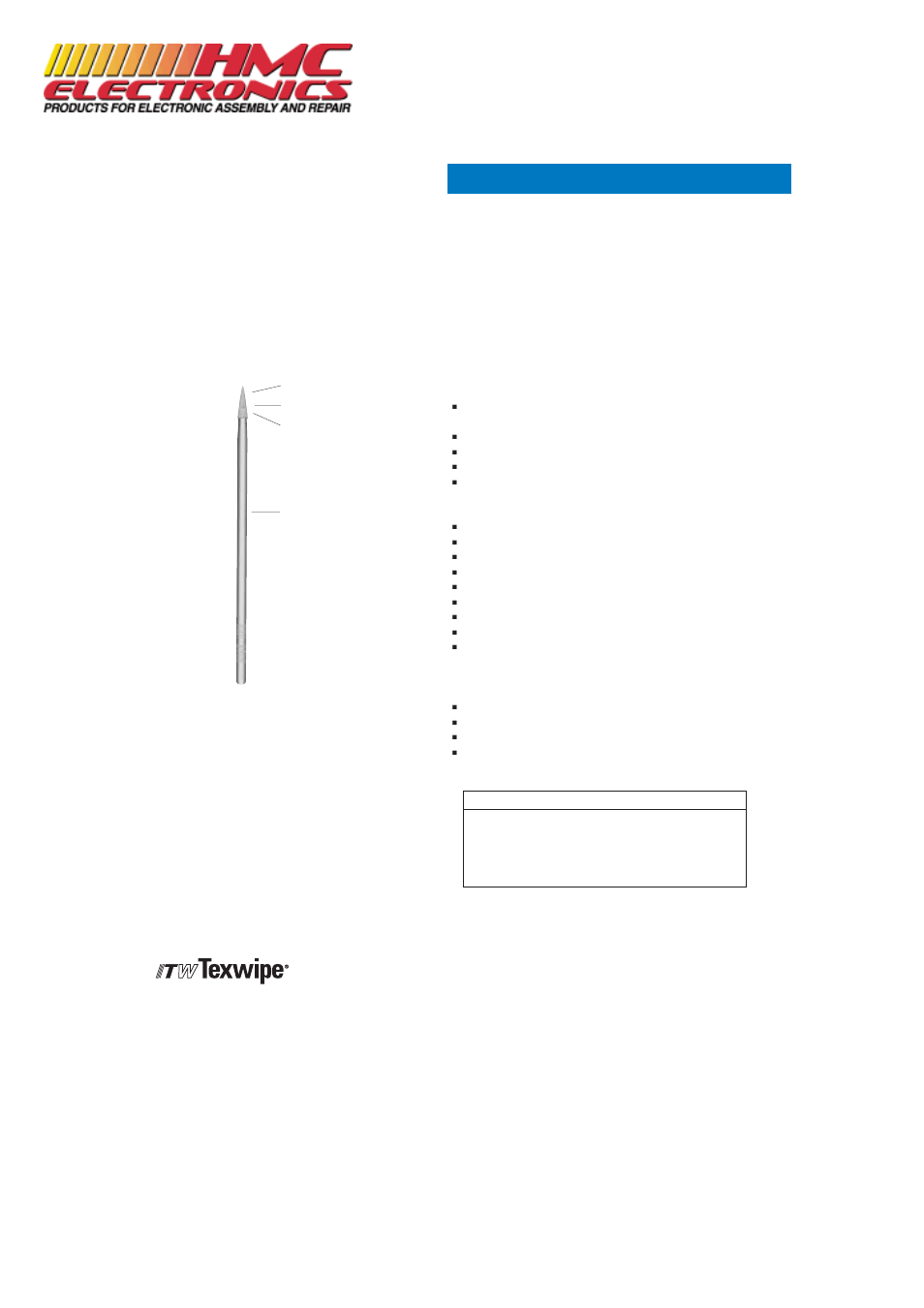 HMC Electronics Transplex Series Mini Compressed CleanFoam ESD Swab User Manual | 2 pages