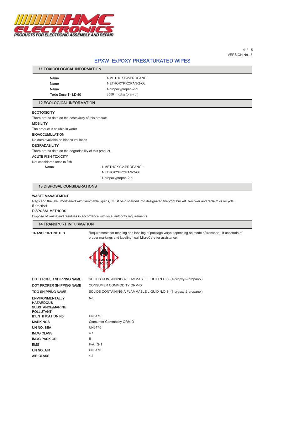 Epxw expoxy presaturated wipes | HMC Electronics MCC-EPXW MicroCare Stencil Wipes, ExPoxy User Manual | Page 4 / 5