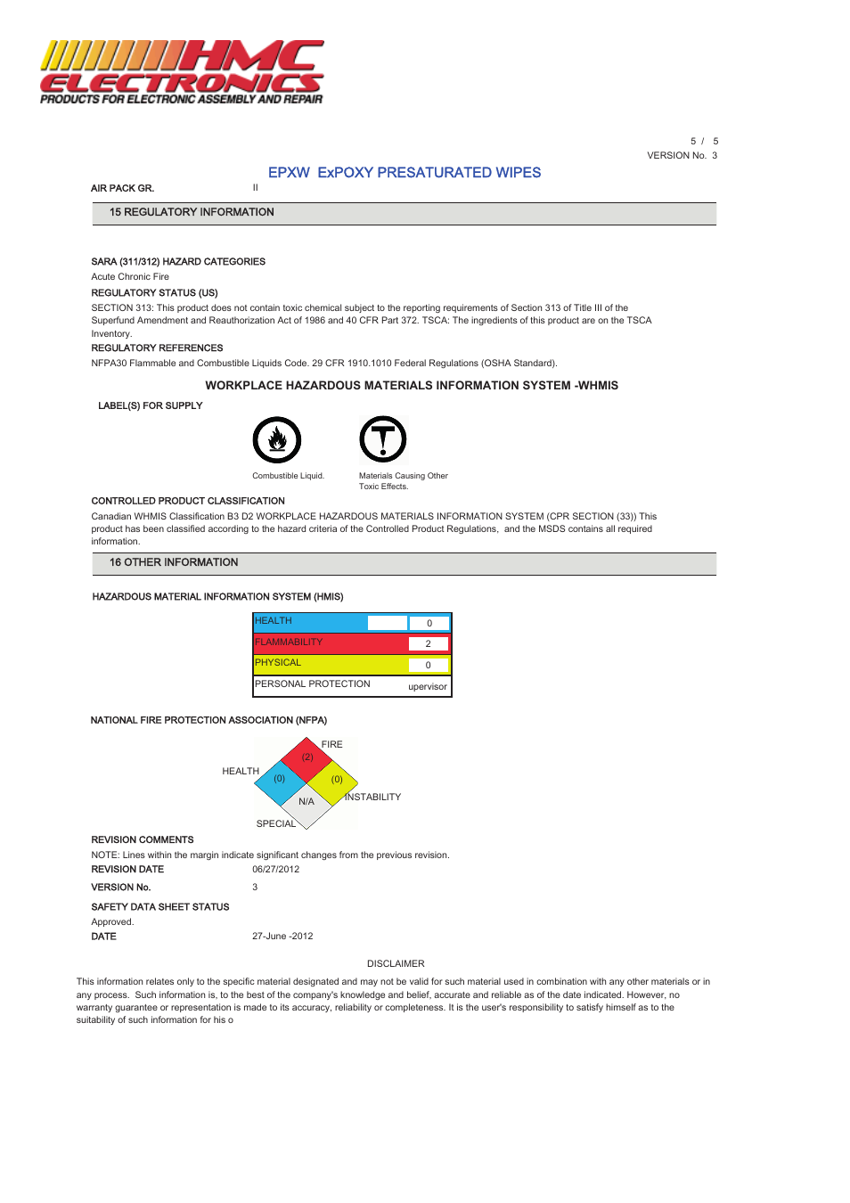 Epxw expoxy presaturated wipes | HMC Electronics MCC-EPXW MicroCare Stencil Wipes, ExPoxy User Manual | Page 5 / 5