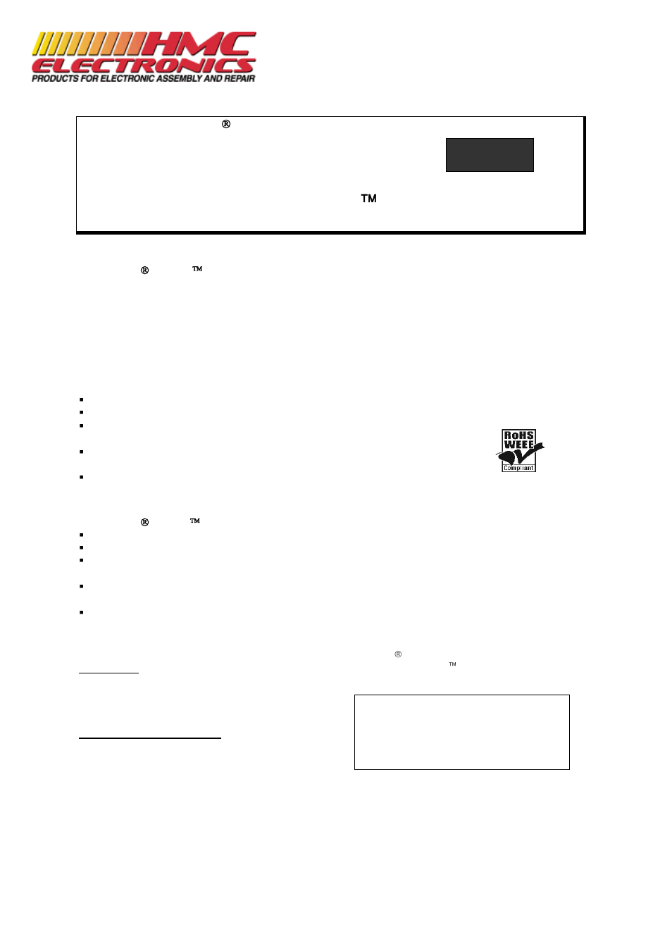 HMC Electronics CX50 Chemtronics Flextips Mini Swabs User Manual | 2 pages