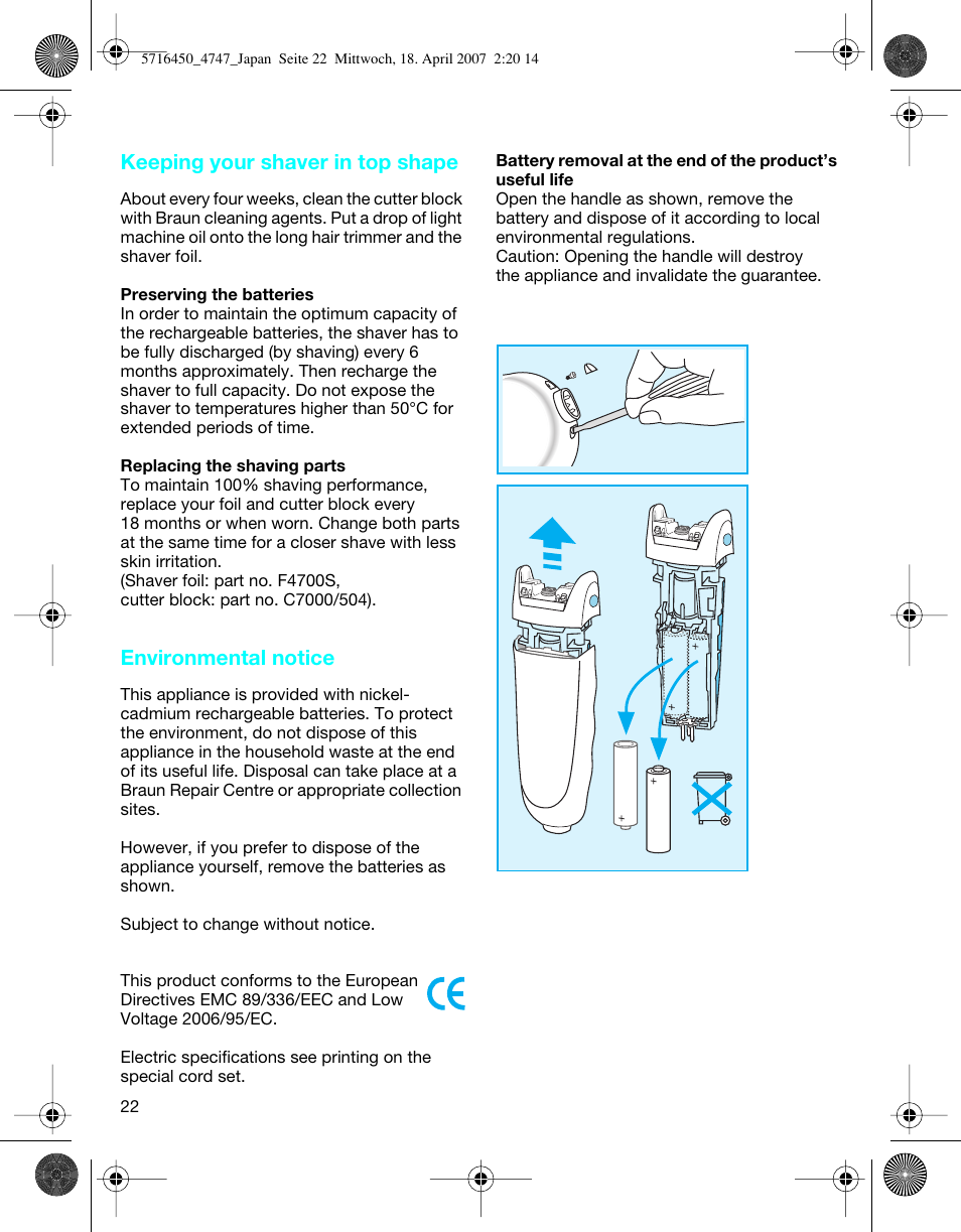 Keeping your shaver in top shape, Environmental notice | Braun 4746 User Manual | Page 22 / 24