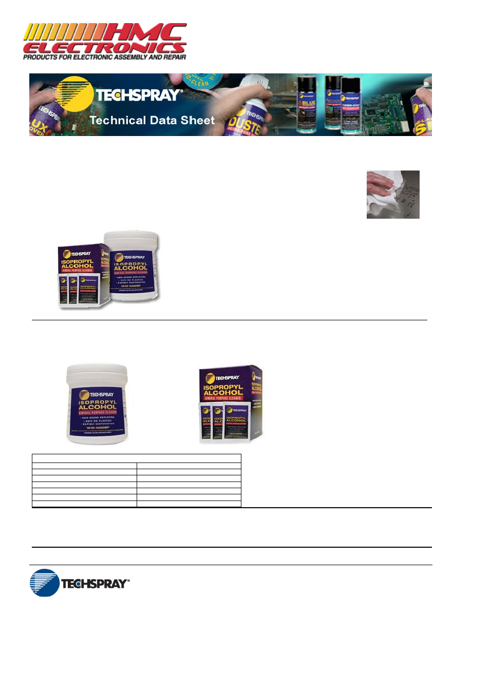 HMC Electronics 1610-100DSP Techspray 1610-100DSP Isopropyl Alcohol Wipe User Manual | 2 pages