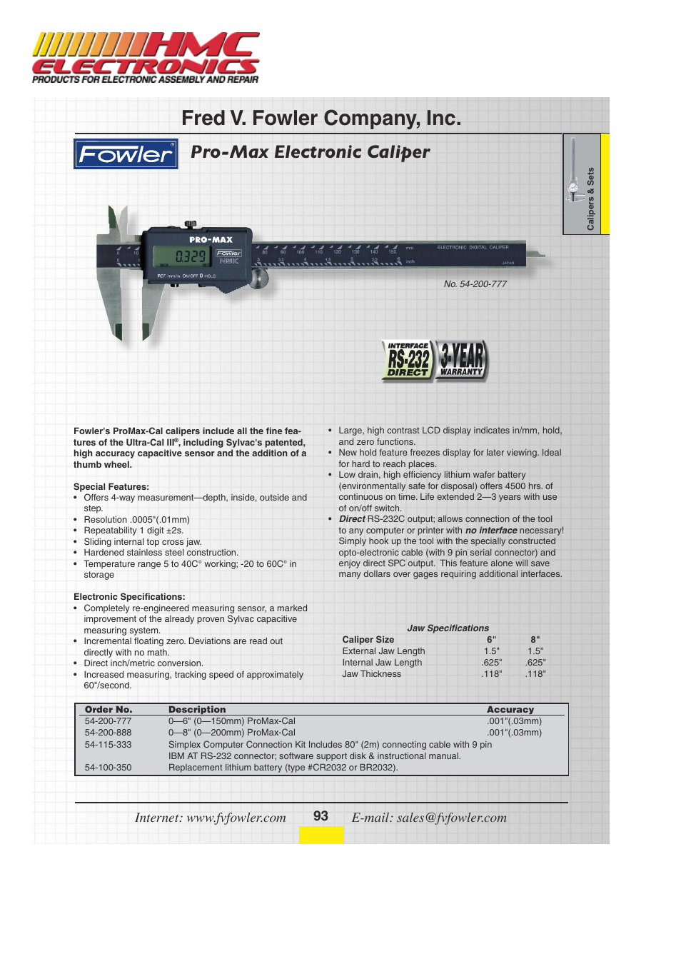 HMC Electronics 54-200-888 Fowler ProMax Electronic Caliper User Manual | 1 page