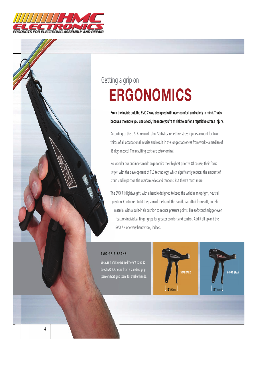 Ergonomics, Getting a grip on, Getting | HMC Electronics EVO7 Cable Tie Gun, Adjustable Tension User Manual | Page 6 / 12