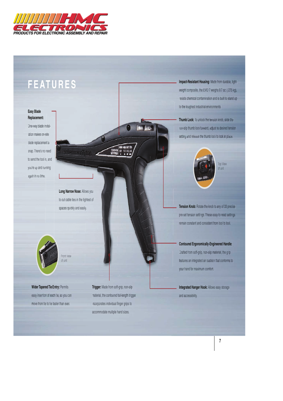 HMC Electronics EVO7 Cable Tie Gun, Adjustable Tension User Manual | Page 9 / 12