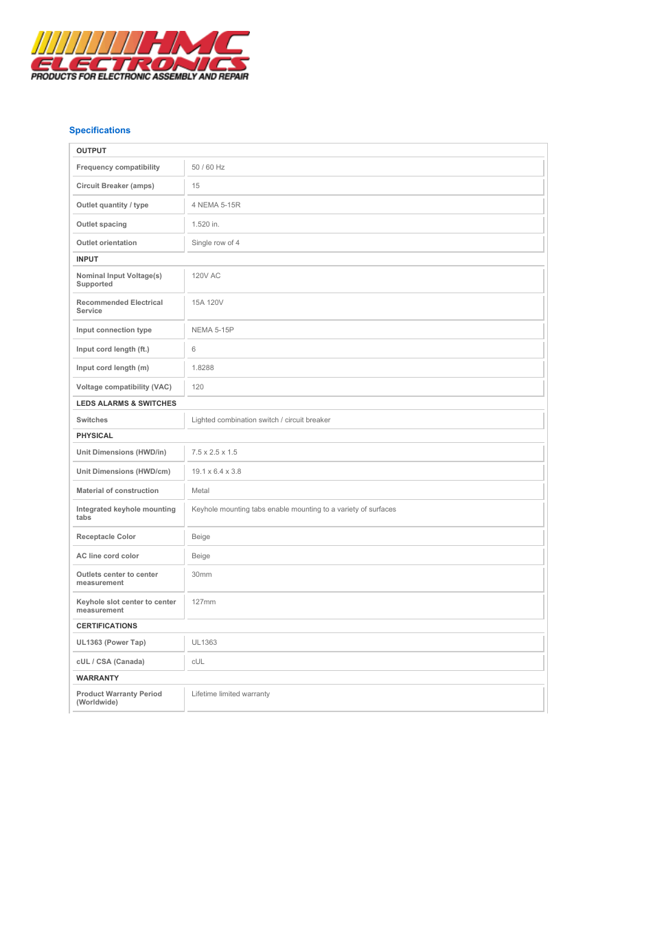 HMC Electronics 4SPDX Power Outlet Strip User Manual | Page 2 / 3