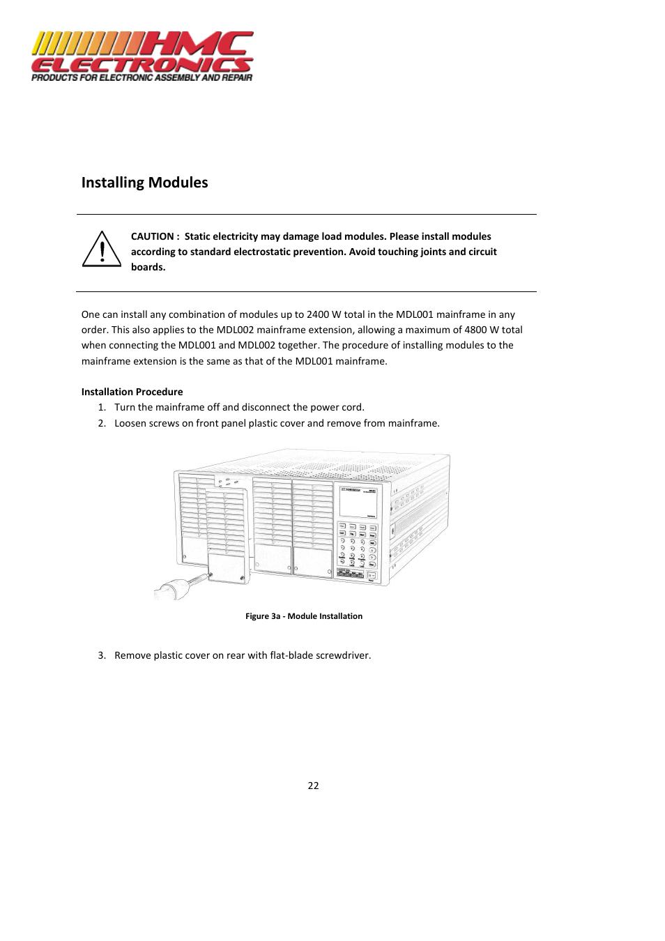 Installing modules | HMC Electronics MDL Series BK Precision DC Electronic Load System Module User Manual | Page 22 / 80