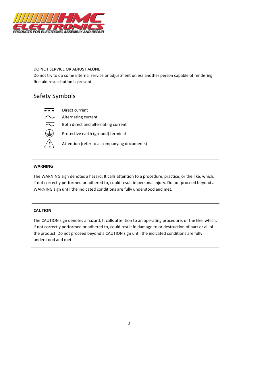 Safety symbols | HMC Electronics MDL Series BK Precision DC Electronic Load System Module User Manual | Page 3 / 80