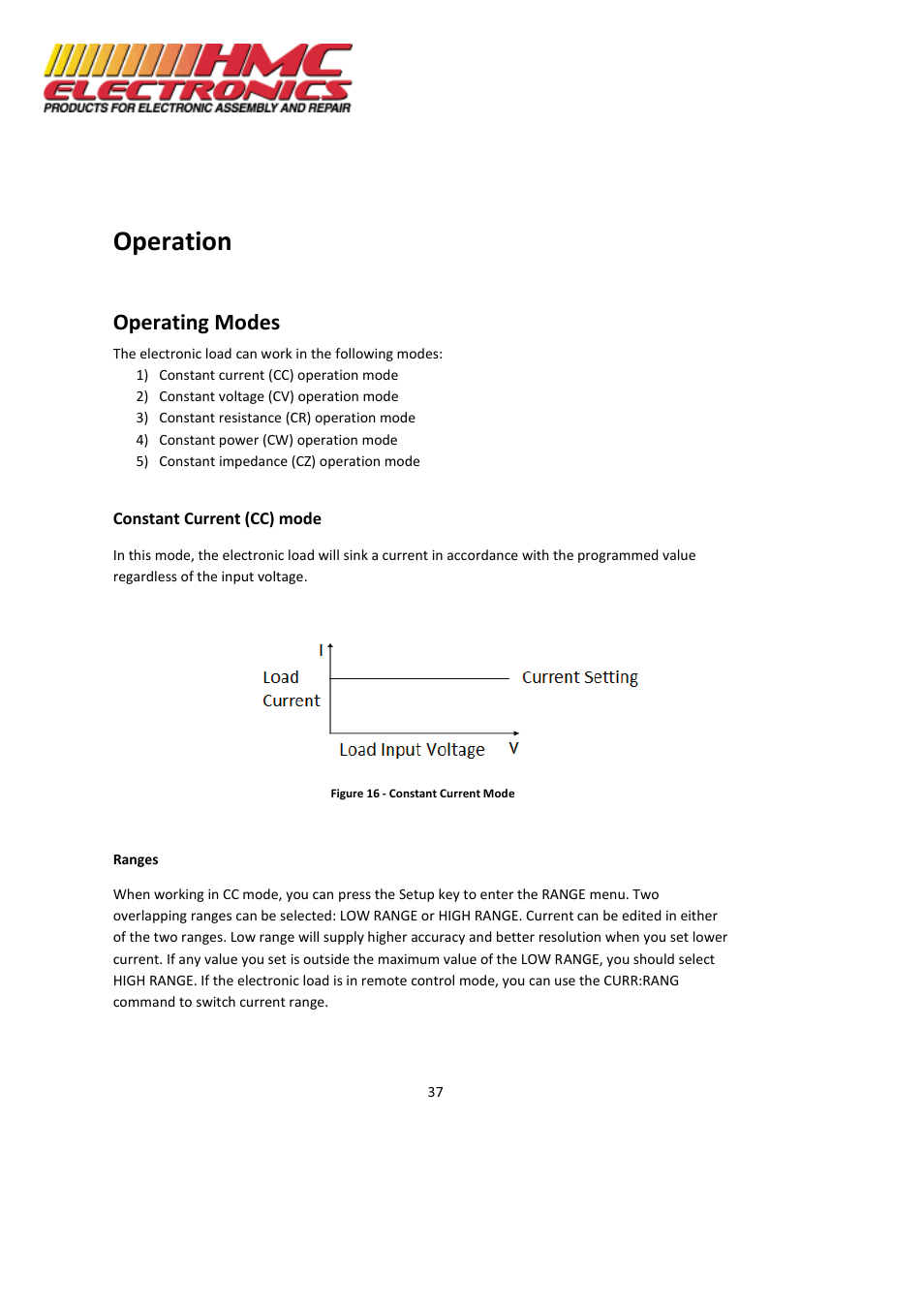 Operation, Operating modes | HMC Electronics MDL Series BK Precision DC Electronic Load System Module User Manual | Page 37 / 80