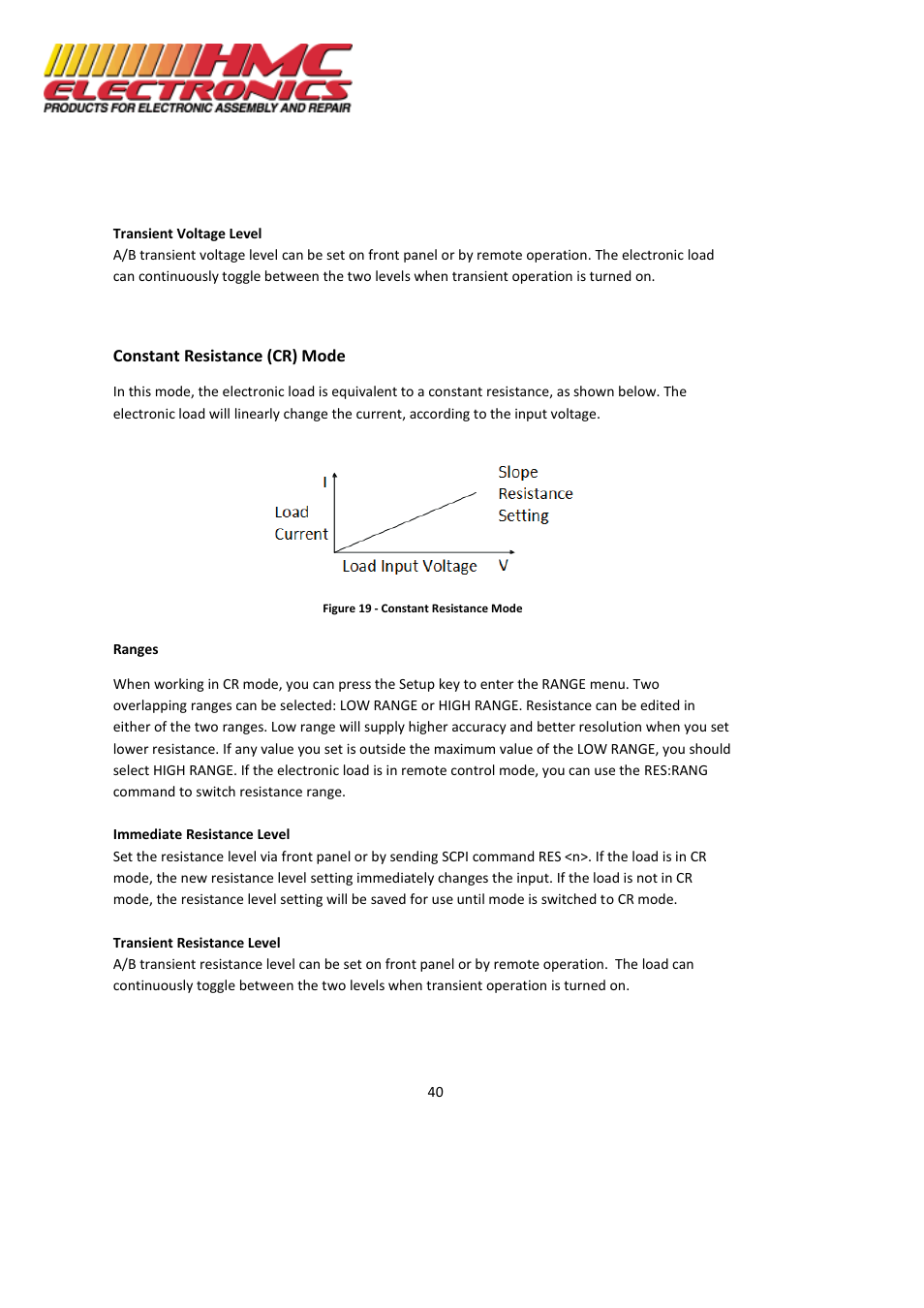 Constant resistance (cr) mode | HMC Electronics MDL Series BK Precision DC Electronic Load System Module User Manual | Page 40 / 80