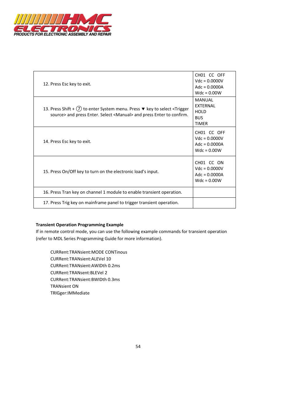 HMC Electronics MDL Series BK Precision DC Electronic Load System Module User Manual | Page 54 / 80