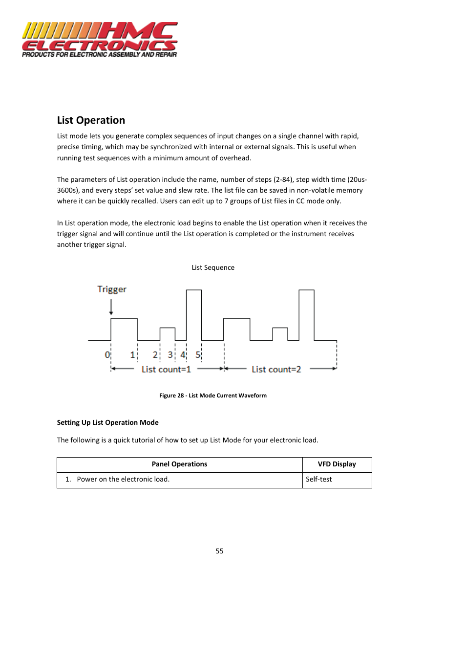 List operation | HMC Electronics MDL Series BK Precision DC Electronic Load System Module User Manual | Page 55 / 80