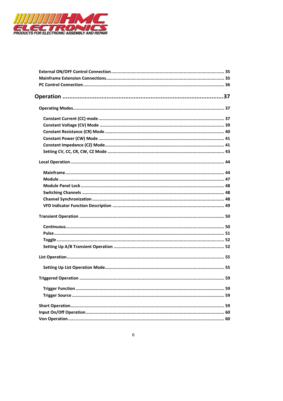 Operation | HMC Electronics MDL Series BK Precision DC Electronic Load System Module User Manual | Page 6 / 80