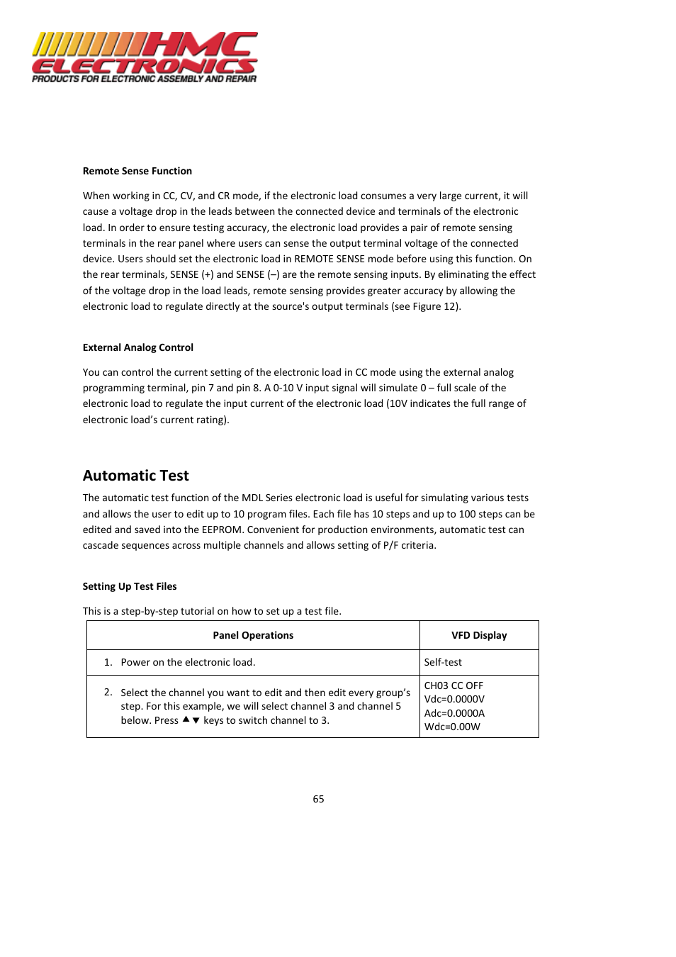 Automatic test | HMC Electronics MDL Series BK Precision DC Electronic Load System Module User Manual | Page 65 / 80