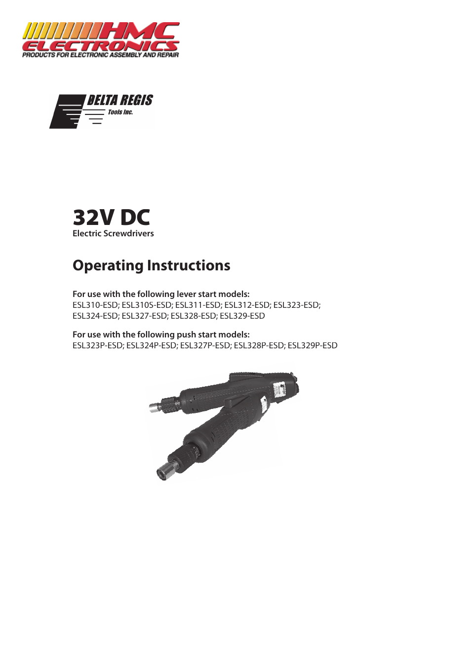 HMC Electronics ESL323-ESD Delta Regis Electric Screwdriver, Lever Start User Manual | 5 pages