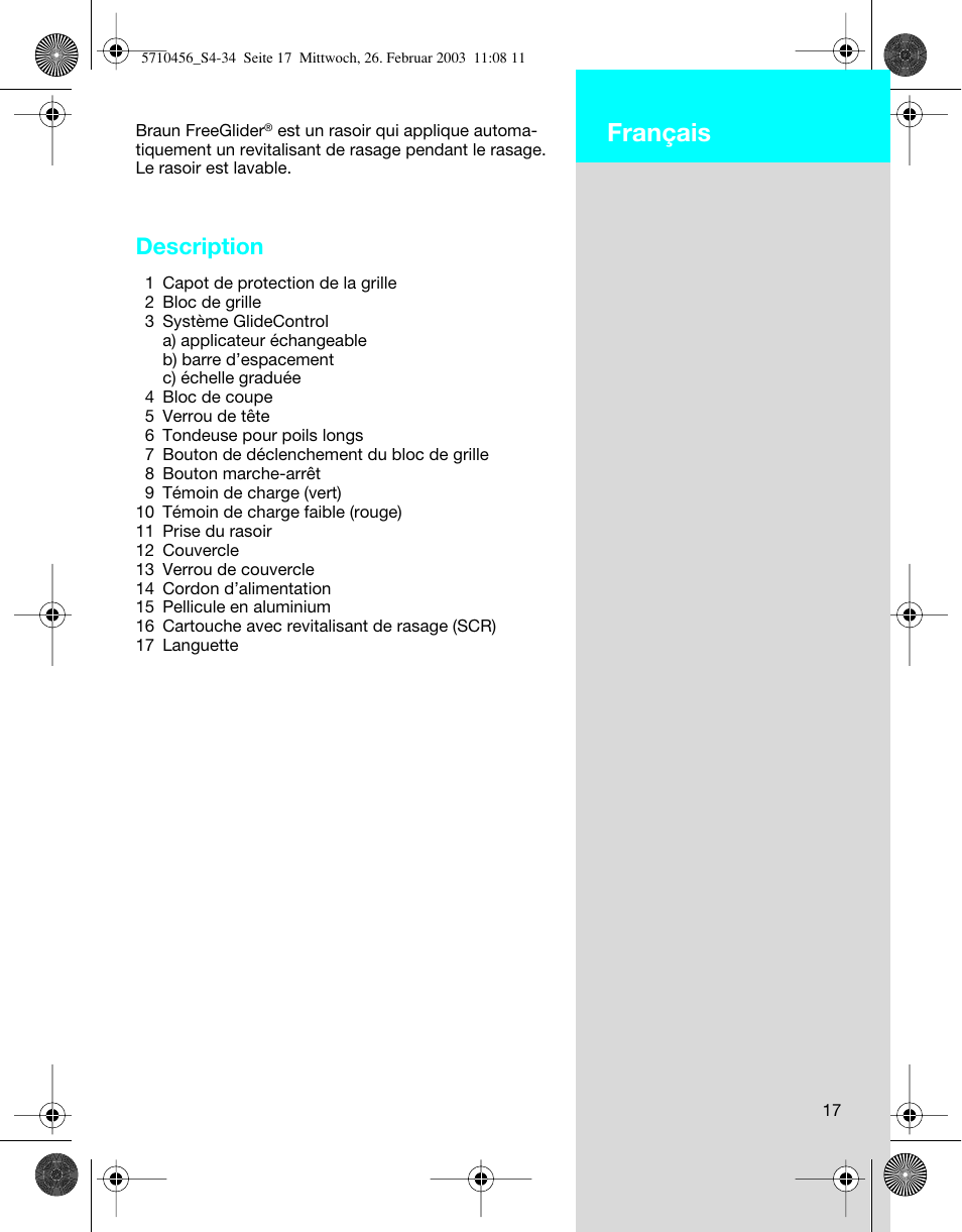 Français, Description | Braun 6680 User Manual | Page 17 / 34