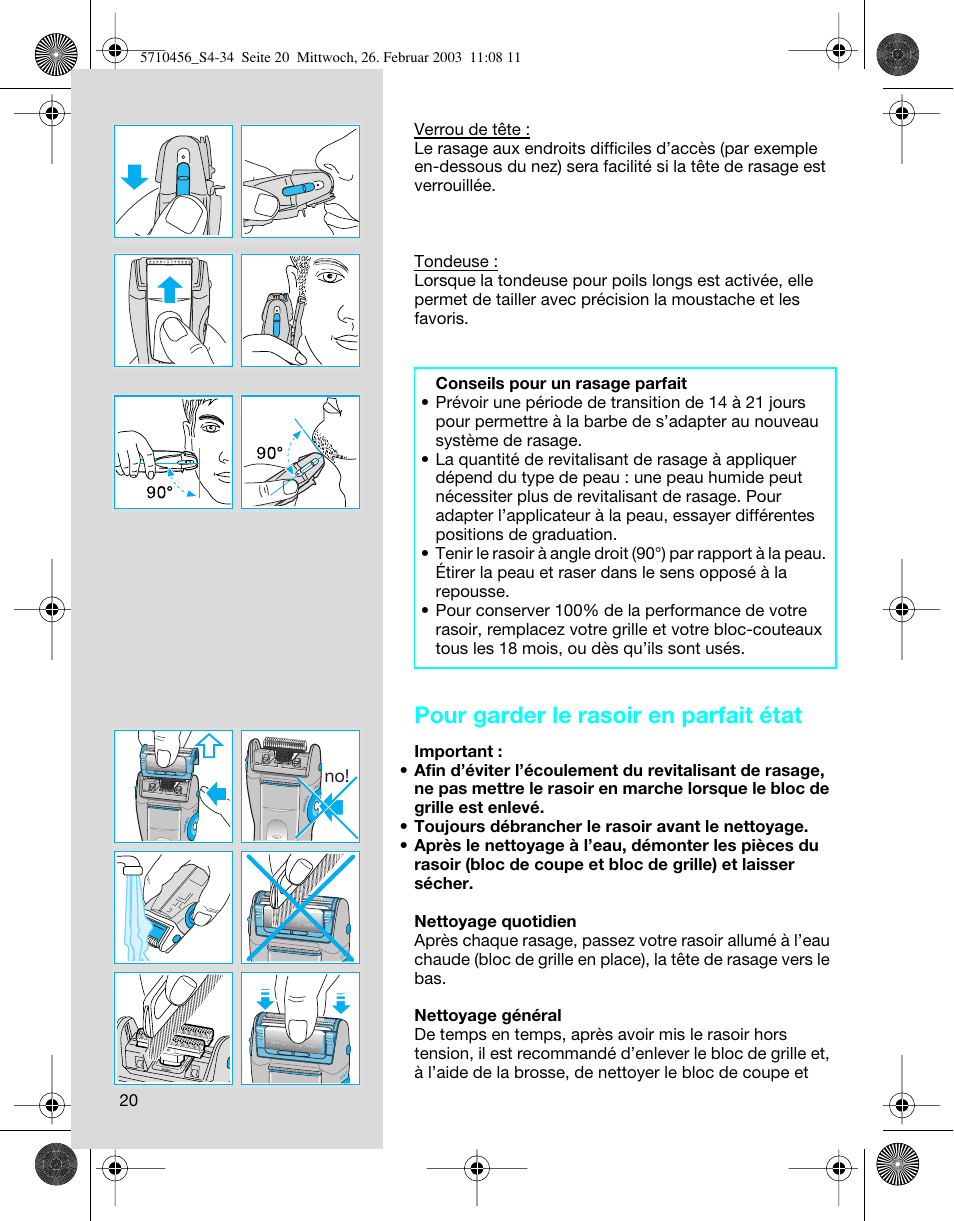 Pour garder le rasoir en parfait état | Braun 6680 User Manual | Page 20 / 34