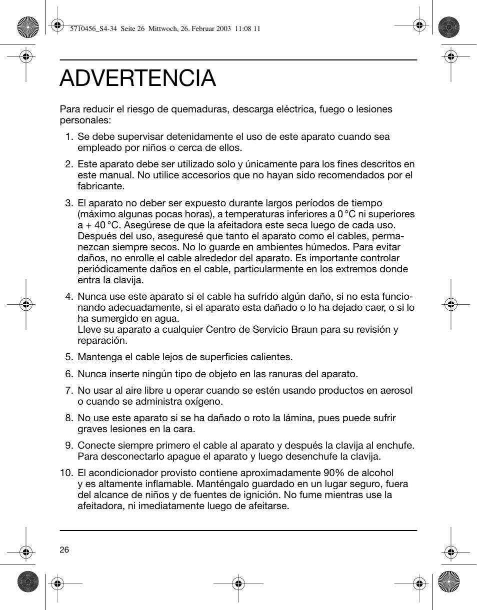 Advertencia | Braun 6680 User Manual | Page 26 / 34