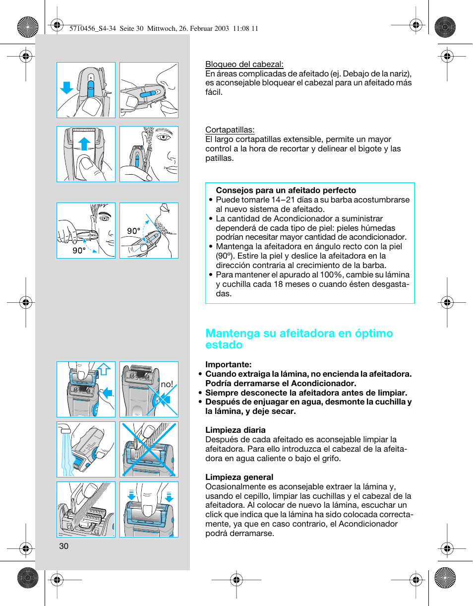 Mantenga su afeitadora en óptimo estado | Braun 6680 User Manual | Page 30 / 34